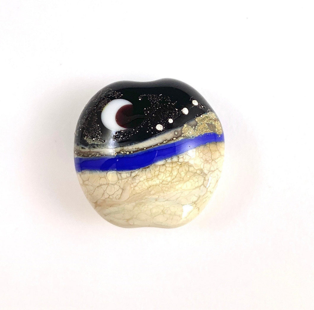 Ocean Wave Bead. Moon over the Ocean.  Celestial Sky. Lampwork Glass Bead.  Milky way and moon over the sea.