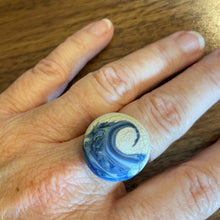 Wave ring, Blue and Sandstone colored ocean ring! Etched like sea glass. Adjustable.