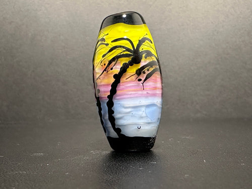 Palms in Sunset.  Handmade Glass Bead with Tropical Theme.