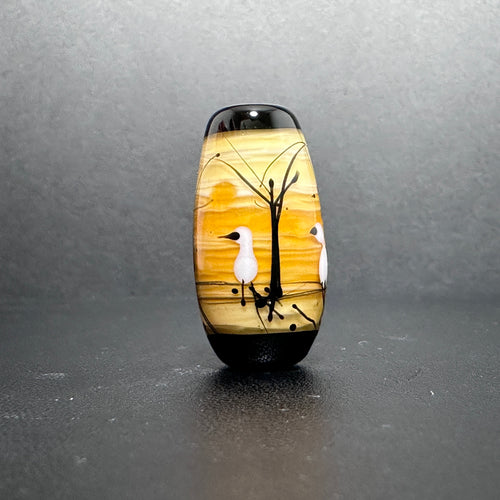 Fishing in the Willows.  Handmade Glass Bead.