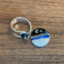 Moon and Venus Ring, hand made glass bead on an adjustable silver ring. Lampwork moon ring. Celstial.