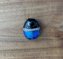 Shimmery Blue Moon Bead, Moon over the ocean, with blue and teal dichroic ocean