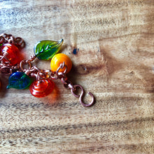 California poppy bracelet. Lampwork glass flowers and leaves. Copper Chain