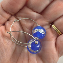 Blue and silver small hoop earrings