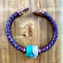 Leather Bracelet  Ocean inspired wave bead on chunky leather bracelet