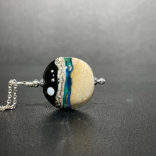 Moon and Stars over the Ocean glass pendant on a sterling silver chain