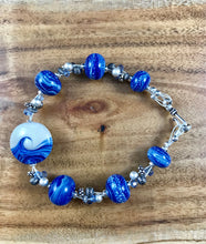 Denim blue wave bracelet. Cowgirl sparkly. Casual elegance. Ocean inspired.