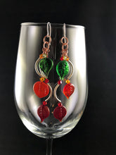 Falling Leaves. Green, Orange and Red leaves dangle from mixed metal earrings.