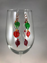 Falling Leaves. Green, Orange and Red leaves dangle from mixed metal earrings.