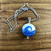 Large Blue Wave glass pendant. Ocean wave pendent. Ocean wave necklace.  Beach wave necklace.   Lampwork Wave Pendant.