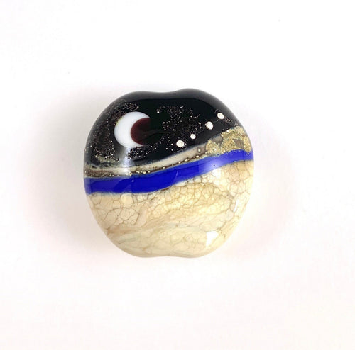 Ocean Wave Bead. Moon over the Ocean.  Celestial Sky. Lampwork Glass Bead.  Milky way and moon over the sea.