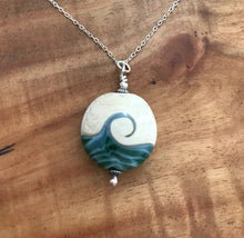 Ocean glass pendant.  Teal Beach Pendant. Ocean Beach Pendant. Nautical Lampwork Necklace.