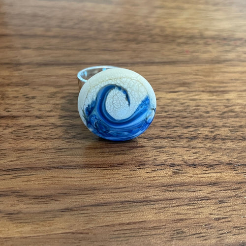 Wave ring, Blue and Sandstone colored ocean ring! Etched like sea glass. Adjustable.