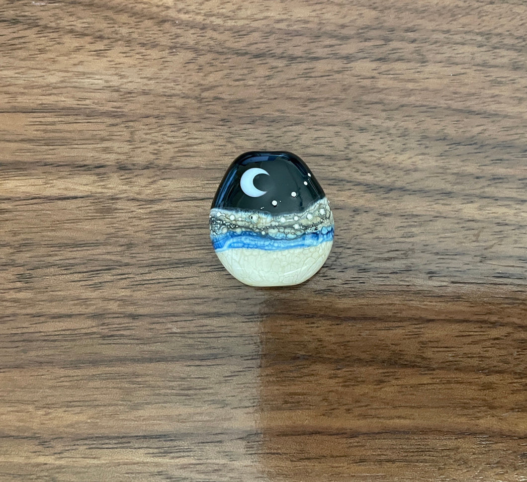 Moon and the stars over the beach. Moon over the Sea. Celestial Sky. Lampwork Glass Bead.  Milky way and moon over the Ocean.