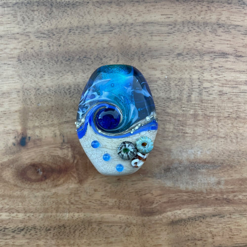 Blue Wave Bead. Blue Tide Pool, Glass Bead.