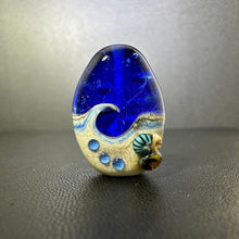 Large Blue Tide Pool Bead Intense blue with glittery dichroic and wisps of white.